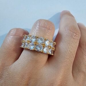 Tennis Ring Solid 925 Silver with  14 k Gold plated over